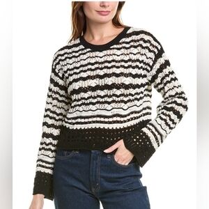 LAUNDRY BY SHELLI SEGAL Crochet Chenille Sweater Black White Ladies Size S